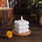 2-Pack LED Flameless Cube Candles Flickering Warm White/White - Battery Operated Bubble Design 2"