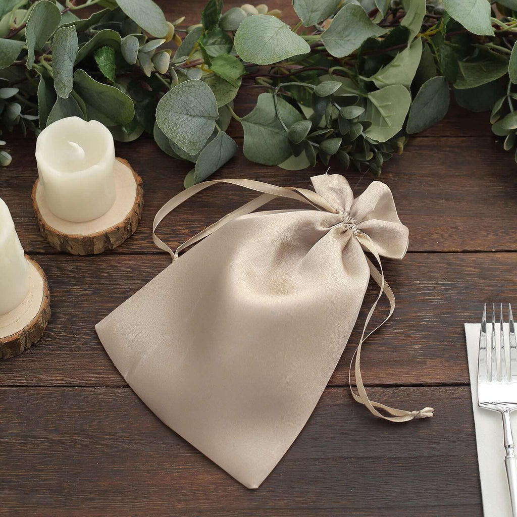 12 Pack 6"x9" Beige Satin Drawstring Wedding Party Favor Gift Bags