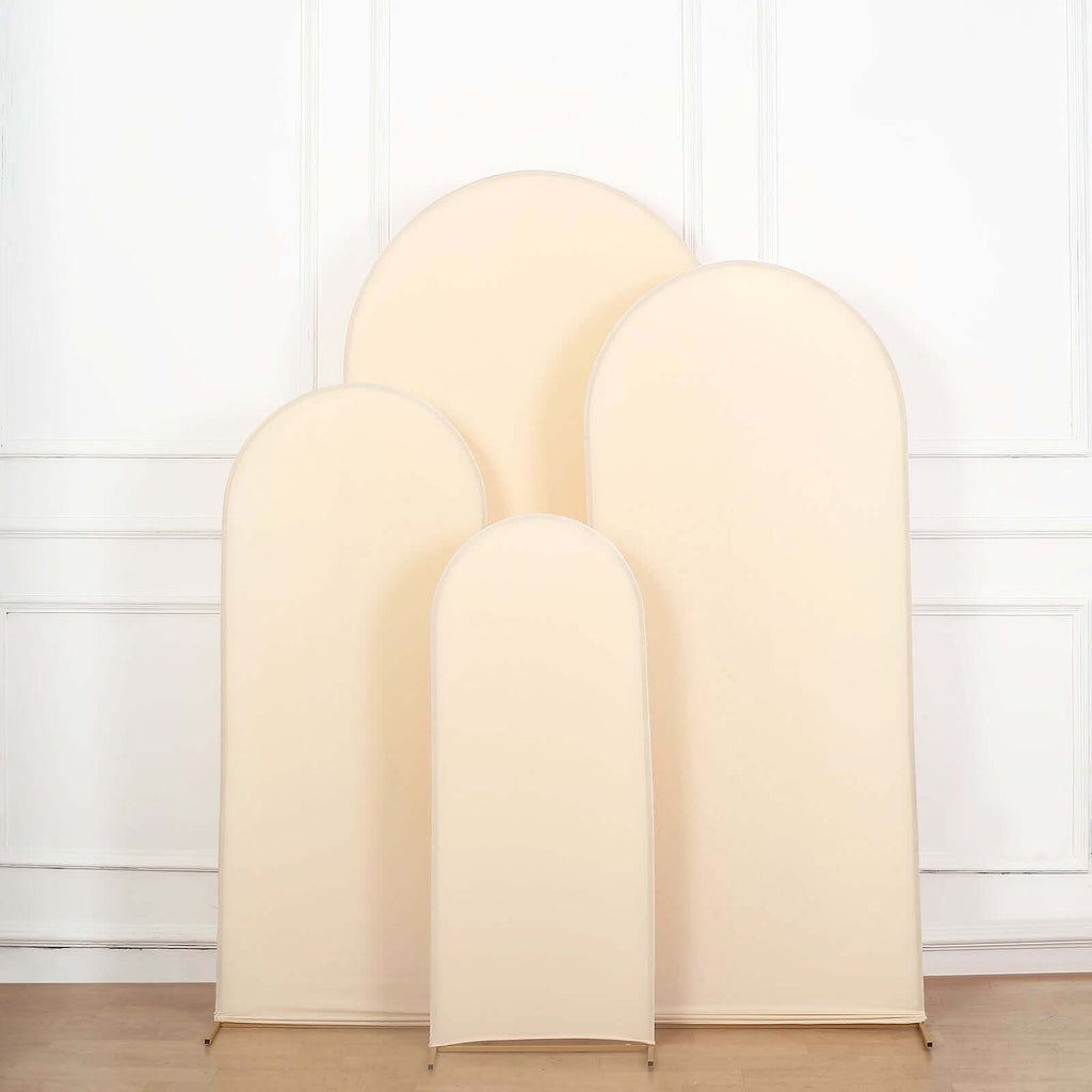 Set of 4 Matte Beige Spandex Fitted Wedding Arch Covers For Round Top Chiara Backdrop Stands - 4ft,5ft,6ft,7ft