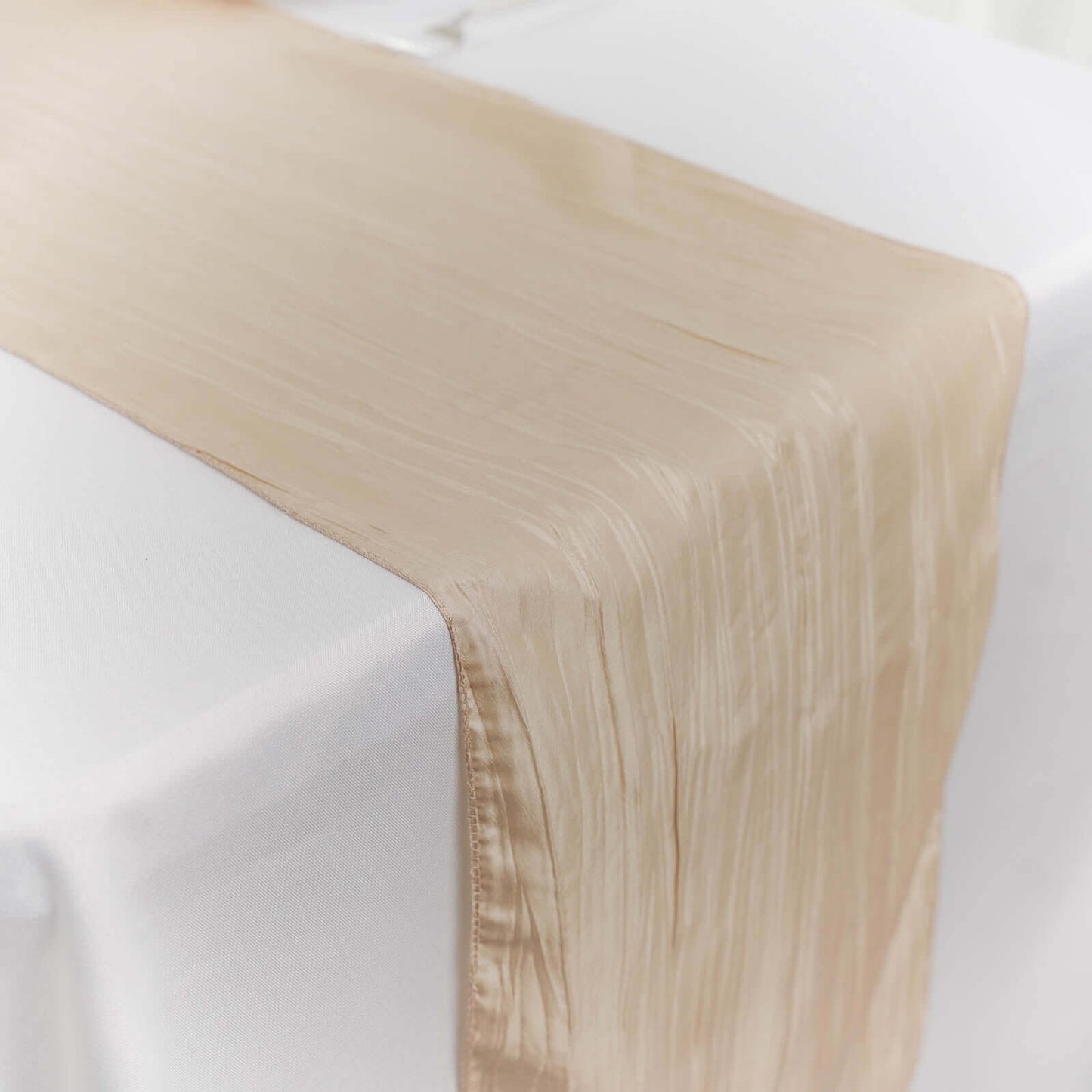 Taffeta 12"x108" Table Runner Beige - Accordion Crinkle Design