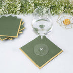 50-Pack Paper Beverage Napkins with Gold Foil Olive Green - Disposable 2 Ply Cocktail Napkins for Events 6.5"x6.5"