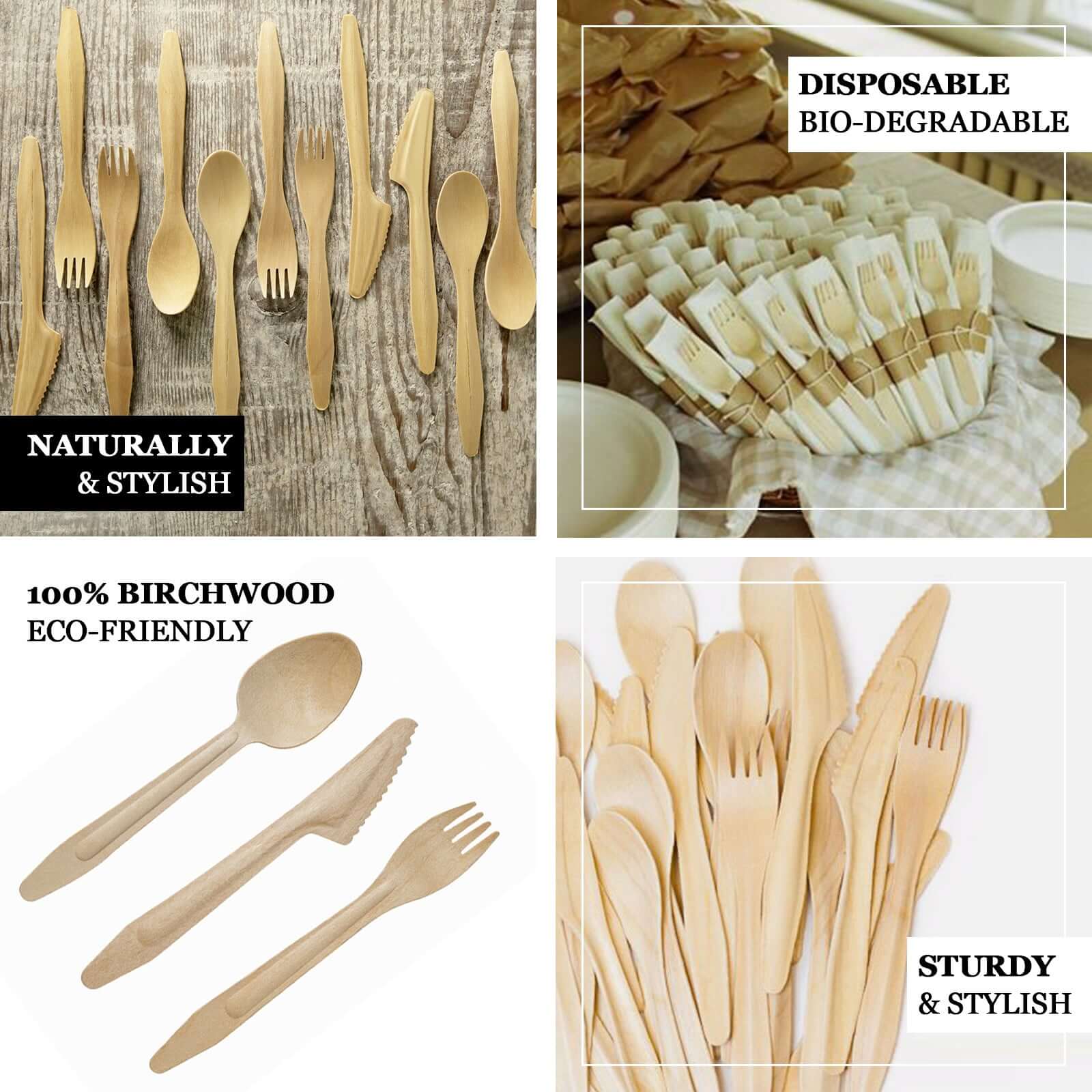 100-Pack Birchwood Knives Natural - Eco Friendly Biodegradable Wooden Utensils for Rustic Themes & Outdoor Parties 7"