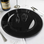 6-Pack Acrylic Round Charger Plates 13" in Black with Beaded Rim, Dinner Charger Event Tabletop Decor