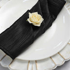 5 Pack Taffeta 20"x20" Napkins Black - Accordion Crinkle Dinner Napkins
