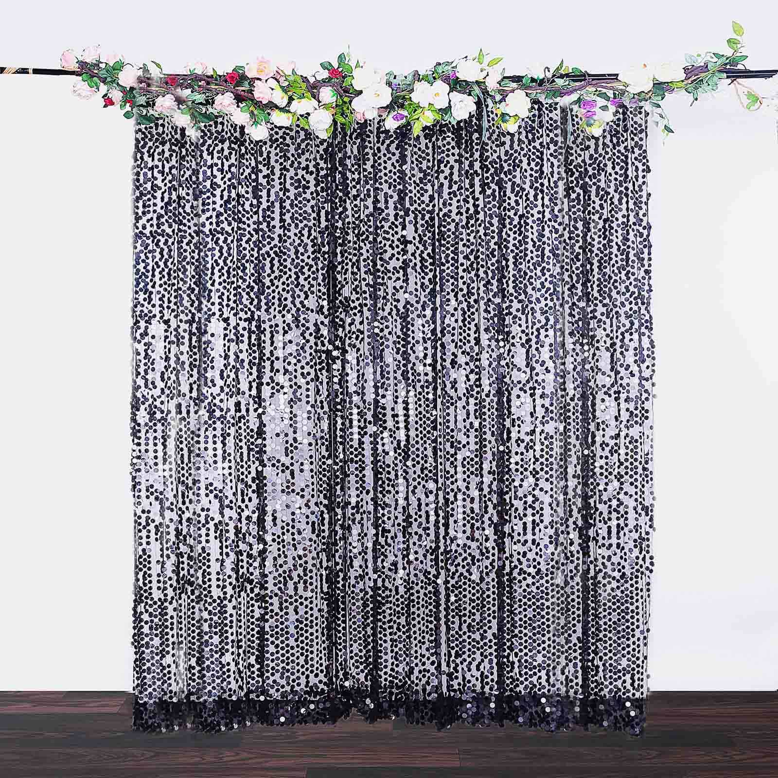 8ftx8ft Black Big Payette Sequin Event Curtain Drapes, Backdrop Event Panel