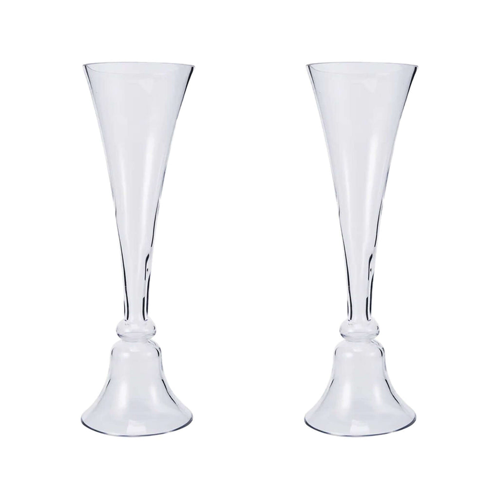 Set of 2 Glass Trumpet Vases Reversible Clarinet Design Clear - Stylish Flower Centerpieces for Events 24"
