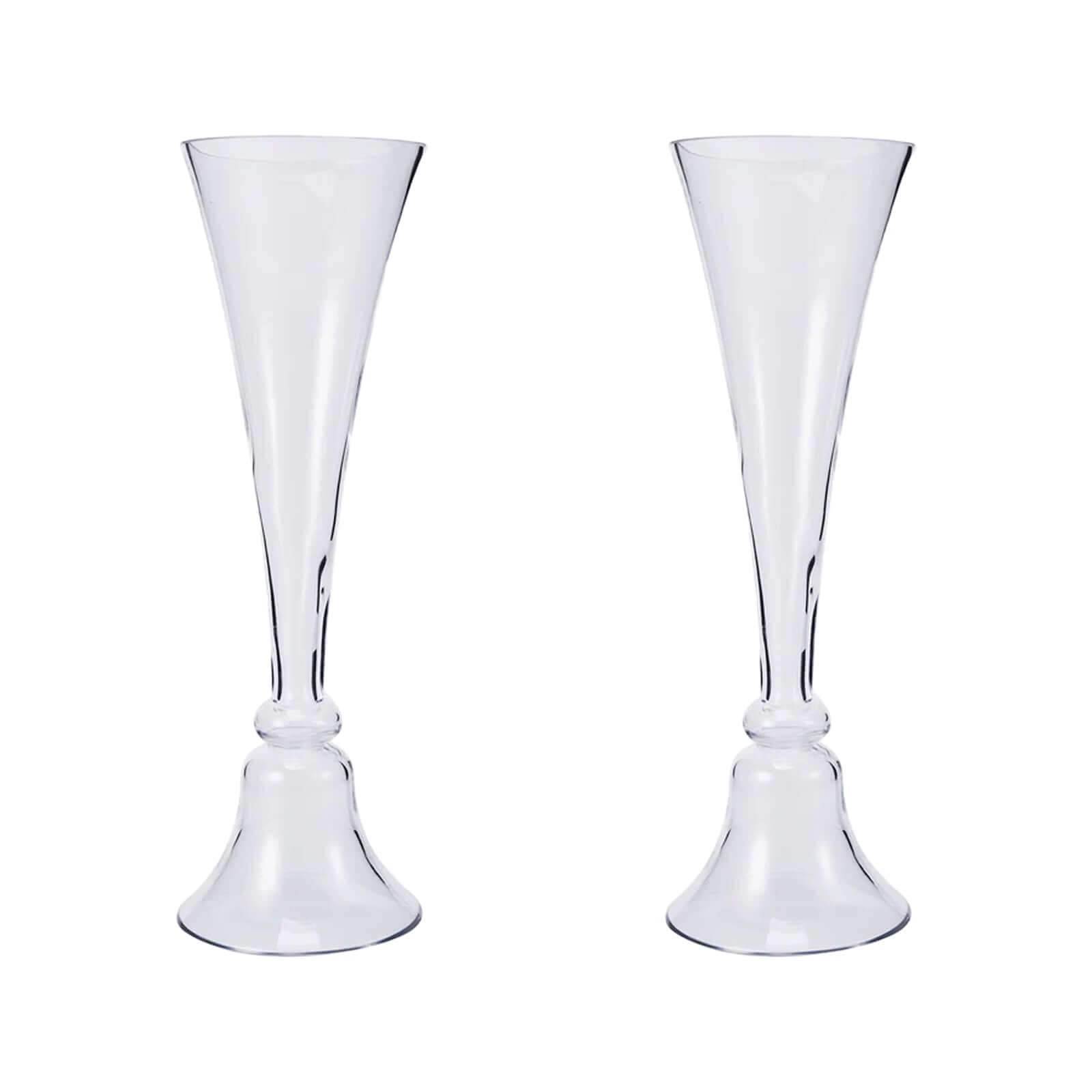 Set of 2 Glass Trumpet Vases Reversible Clarinet Design Clear - Stylish Flower Centerpieces for Events 24"
