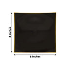 10-Pack Plastic 8" Square Dessert Plates in Black Concave Style with Gold Rim - Modern Disposable Salad Appetizer Party Plates