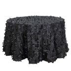 Taffeta 120" Round Tablecloth Black | 3D Leaf Petal Design Seamless Table Cover