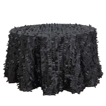 Taffeta 120" Round Tablecloth Black | 3D Leaf Petal Design Seamless Table Cover