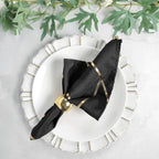 5 Pack Polyester 20"x20" Napkins Black with Gold Geometric Foil Pattern - Modern Reusable Dinner Napkins