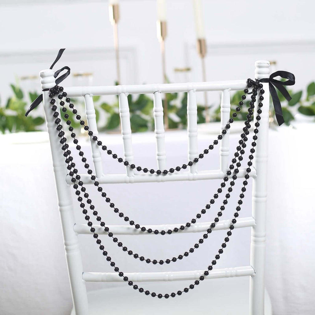 Faux Pearl Beaded 16" Chair Back Garland Sash Black Gatsby-Inspired Style - Pre-Tied Chic Wedding Decor for Chiavari Chairs