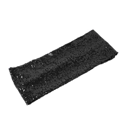 5 Pack Sequin Spandex Chair Sashes Black - Sparkly Stretch Chair Bands for Glamorous Events 6"x15"