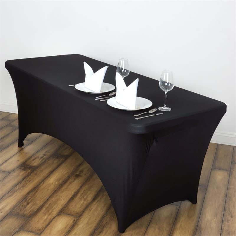 Stretch Spandex 6ft Rectangle Tablecloth Black - Durable Form-Fitting Table Cover for Events & Presentations