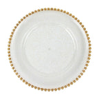 6-Pack Acrylic Round Charger Plates 13" in Clear Gold Glittered with Beaded Rim, Decorative Dinner Party Serving Plates