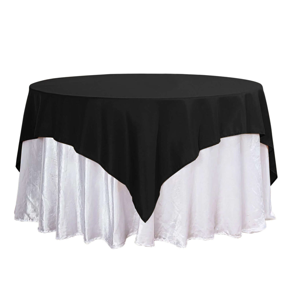 Premium Polyester 70"x70" Table Overlay Square Tablecloth Black 220GSM Wrinkle-Resistant Table Cover