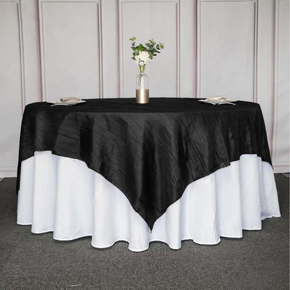 Taffeta 90"x90" Table Overlay Square Tablecloth Black - Accordion Crinkle Table Cover