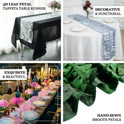 Taffeta Fabric 12"x108" Table Runner Black - 3D Leaf Petal Design