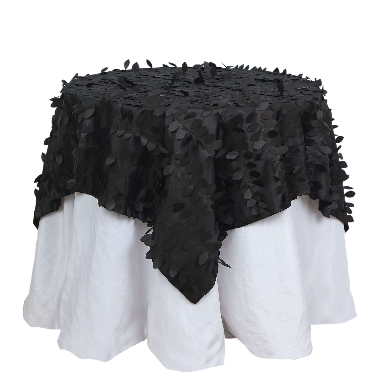 Taffeta 54"x54" Table Overlay Square Tablecloth Black 3D Leaf Petal Table Cover