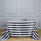 Satin 60"x102" Rectangle Tablecloth Black/White - Stripe Design with Stylish Smooth Finish Table Cover
