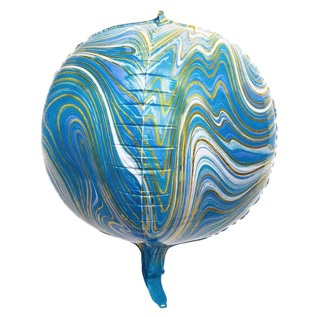 3 Pack 13" 4D Blue Gold Marble Sphere Foil Helium or Air Balloons