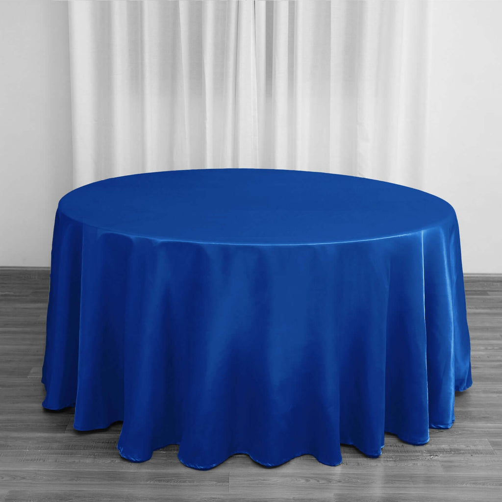 Satin 120" Round Tablecloth Royal Blue - Stylish Seamless Table Cover