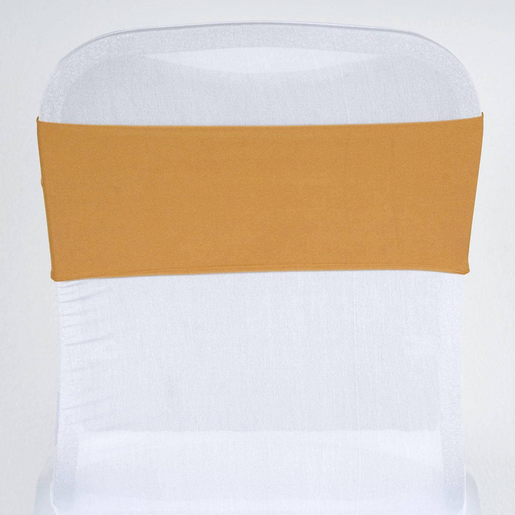 5 Pack Stretch Spandex Chair Sashes Gold - Fitted Finish Two Ply Heavy Duty Chair Bands 5"x12"