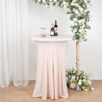Spandex 30" Round Cocktail Table Cover Skirt Blush With Natural Wavy Drapes