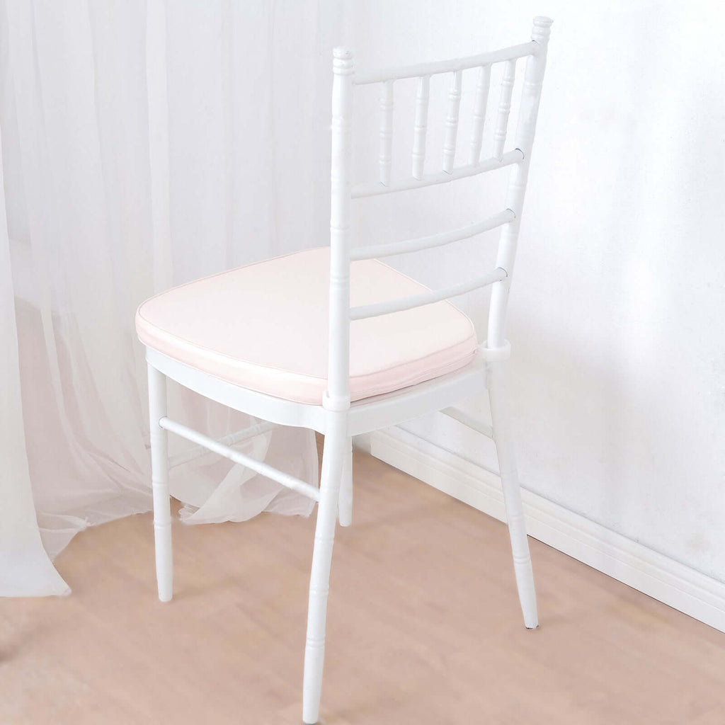 Chiavari Chair Cushion with 1.5" Thick Memory Foam and Ties Blush - Stylish Removable Cover for Comfort