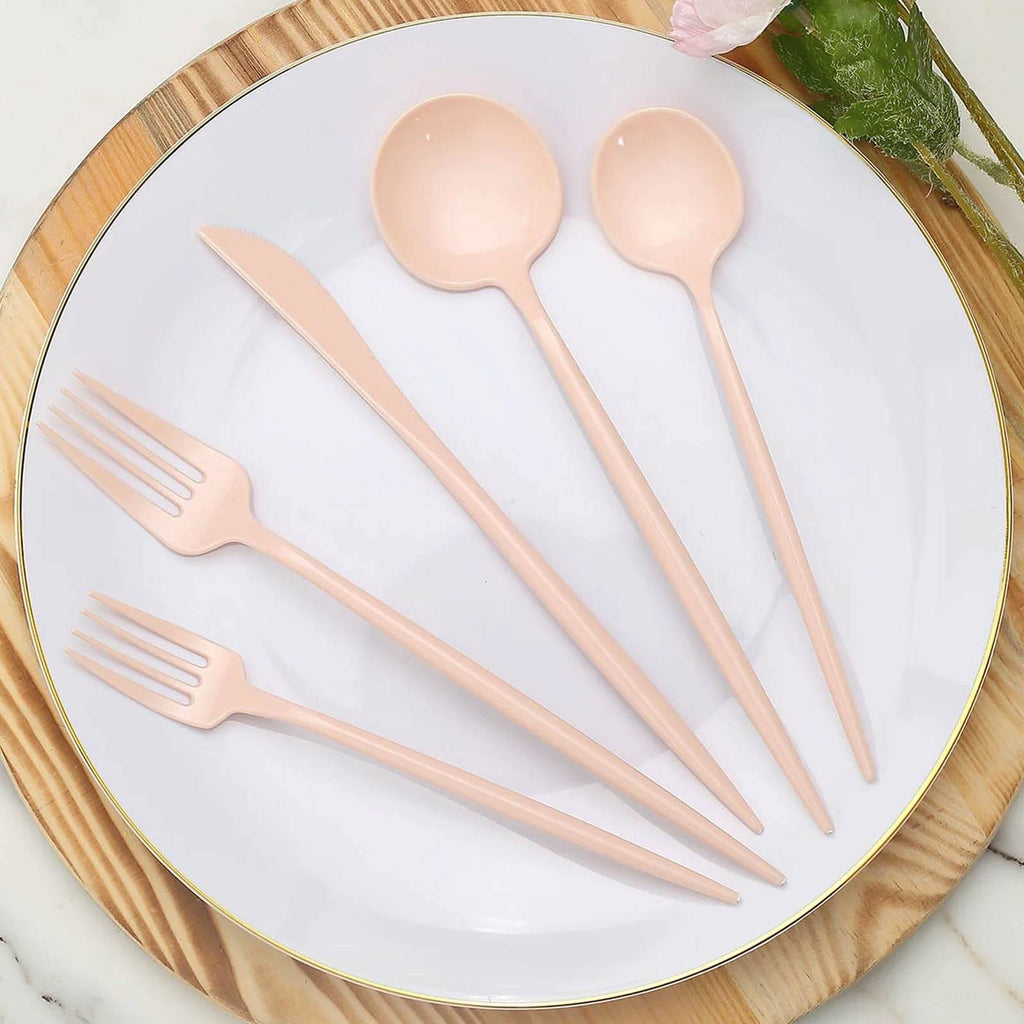 50-Pack Plastic Utensil Set Blush Pink - Premium Disposable Heavy Duty Sleek Flatware