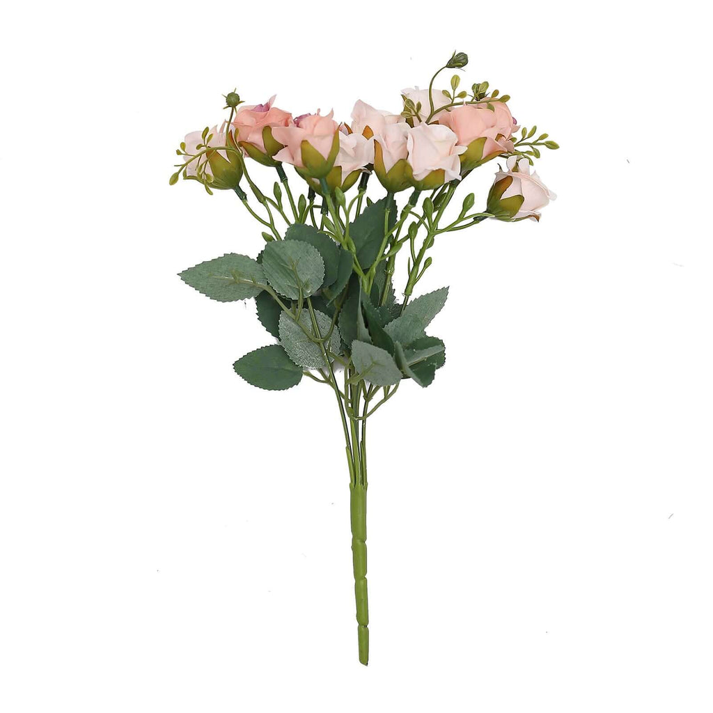 2 Pack 12" Blush Artificial Open Rose Flower Arrangements, Small Faux Floral Bouquets