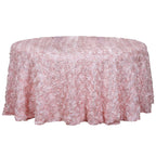 Satin 120" Round Tablecloth Blush - Grandiose 3D Rosette with Seamless Finish Table Cover