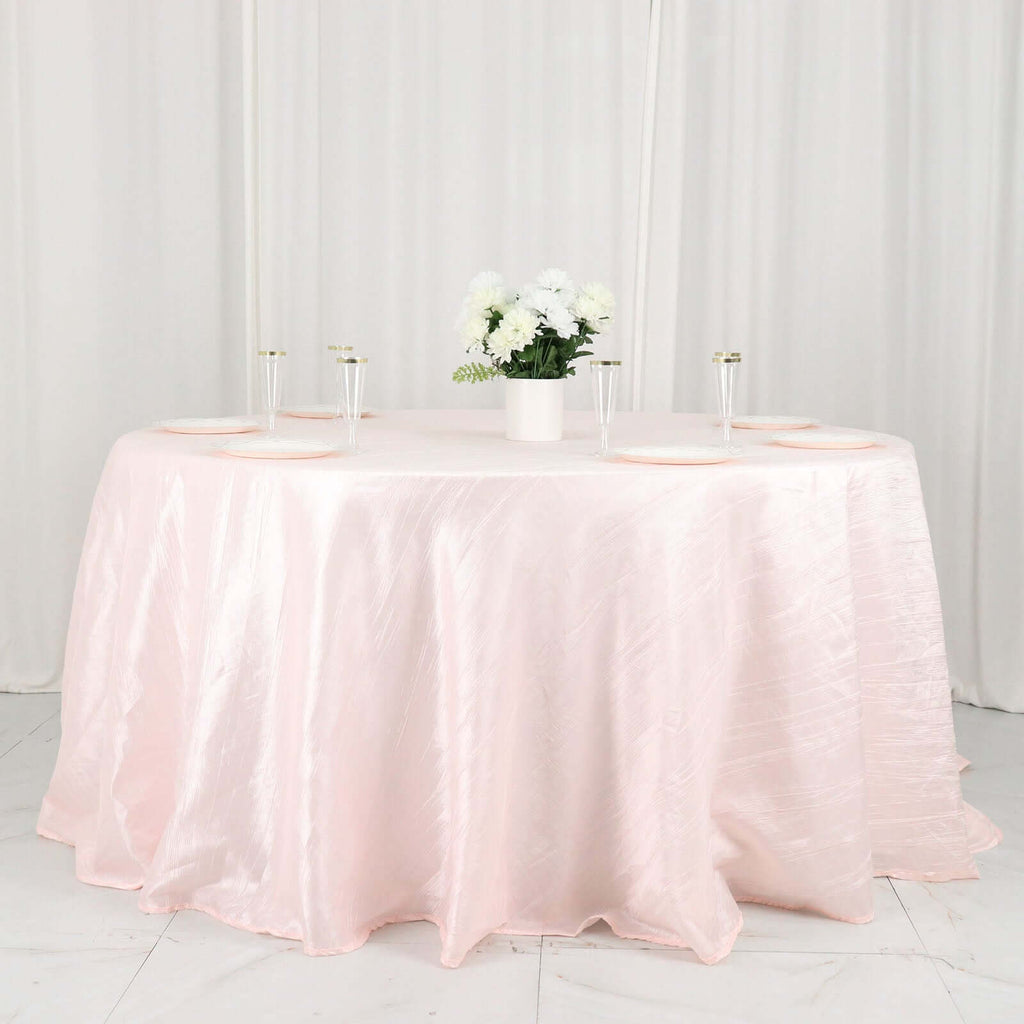 Taffeta 132" Round Tablecloth Blush - Seamless Accordion Crinkle Table Cover