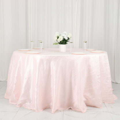 Taffeta 132" Round Tablecloth Blush - Seamless Accordion Crinkle Table Cover