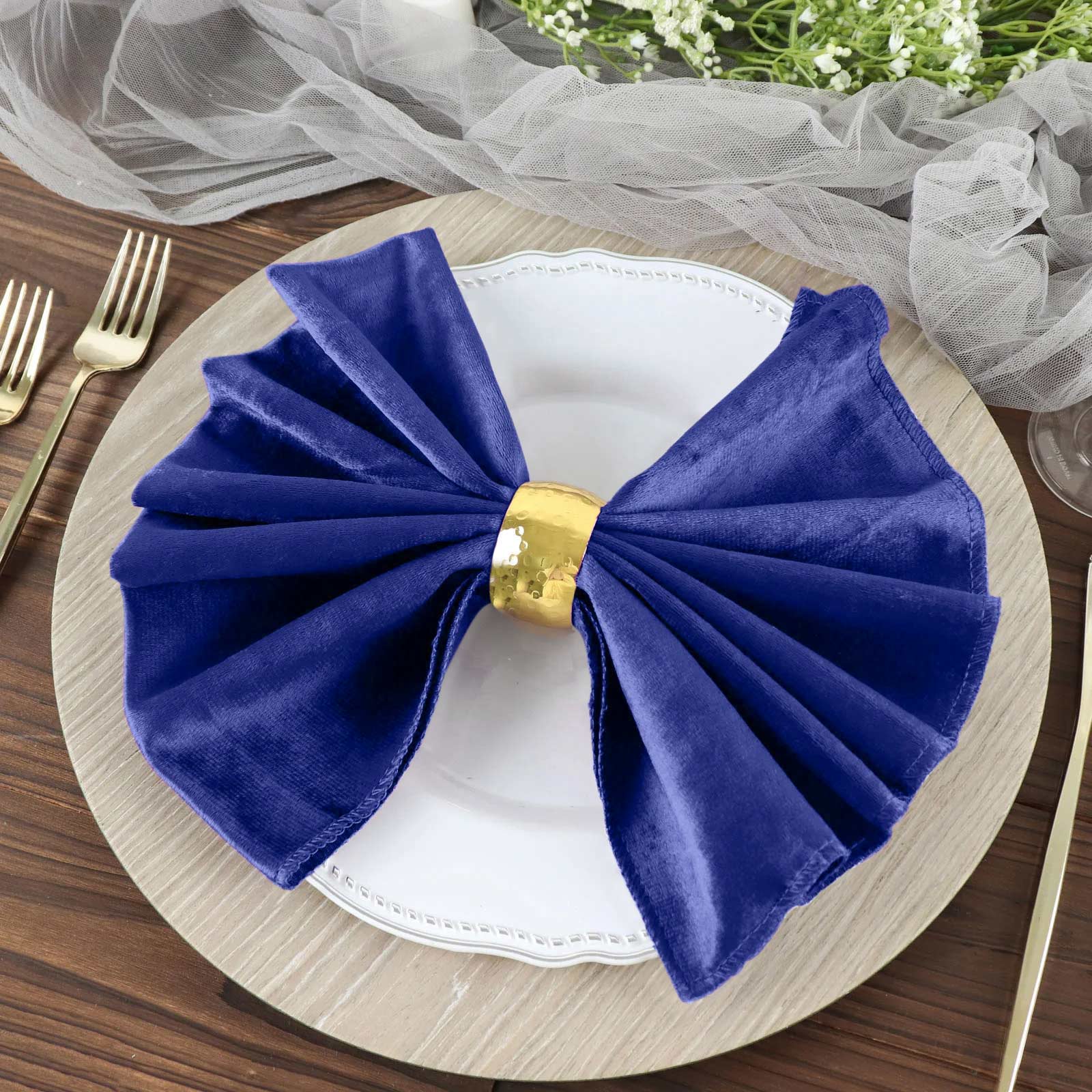 5 Pack Premium Velvet 20"x20" Napkins Royal Blue - Soft Sheen Finish Cloth Napkins