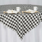 Polyester 70"x70" Table Overlay Square Tablecloth White/Black - Checkered Buffalo Plaid Design for Rustic Decor