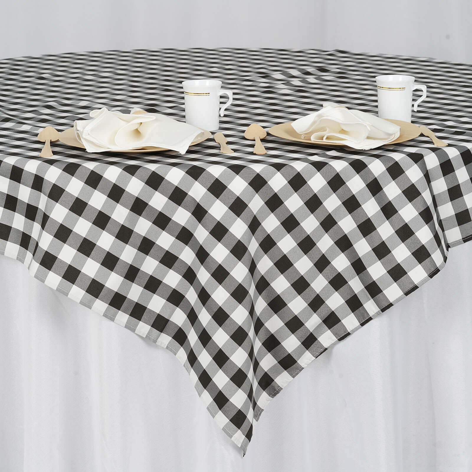 Polyester 70"x70" Table Overlay Square Tablecloth White/Black - Checkered Buffalo Plaid Design for Rustic Decor
