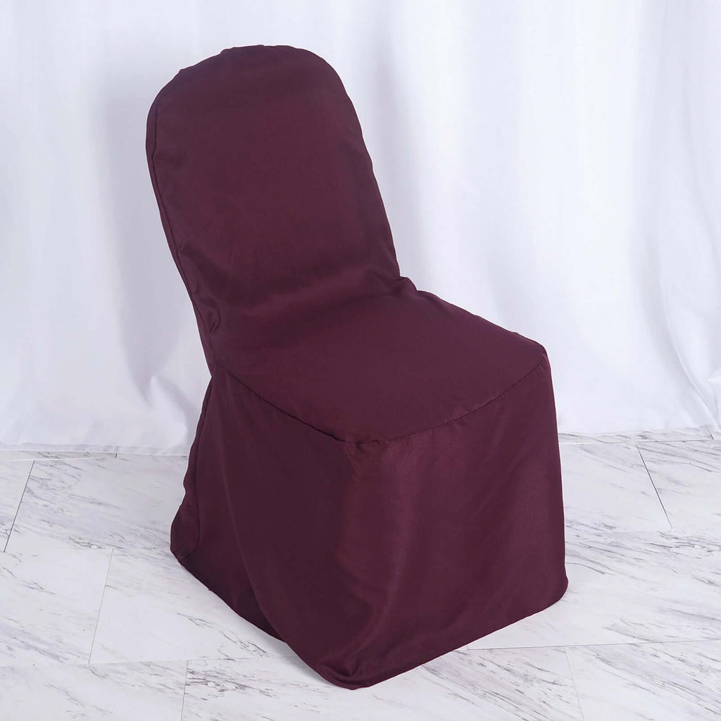 Polyester Slip On Banquet Chair Covers Burgundy - Stain-Resistant Reusable Durable Fabric