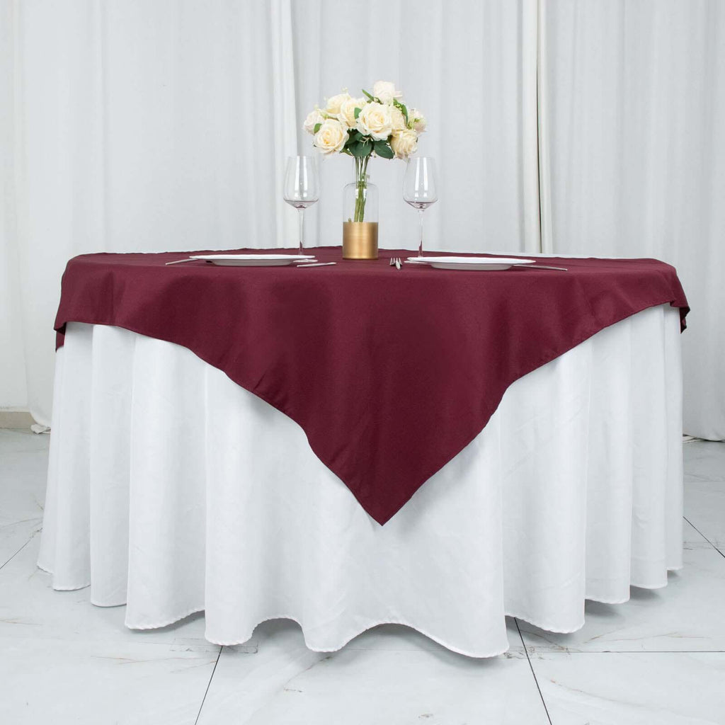 Premium Polyester 54"x54" Table Overlay Square Tablecloth Burgundy - Stain and Wrinkle-Resistant 220GSM Table Topper