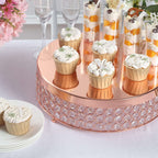 Metal Cake Stand Pedestal Crystal Beaded Design Rose Gold - Cupcake Display and Dessert Riser 14"