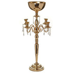 Metal Candelabra 4 Arm Design Gold with Flower Vase Bowl - Table Centerpiece for Weddings 33"