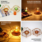 Set of 2 Candle Holders Metal Hexagon Geometric Design Gold - Modern Decorative Centerpieces for Tables 4"x3"