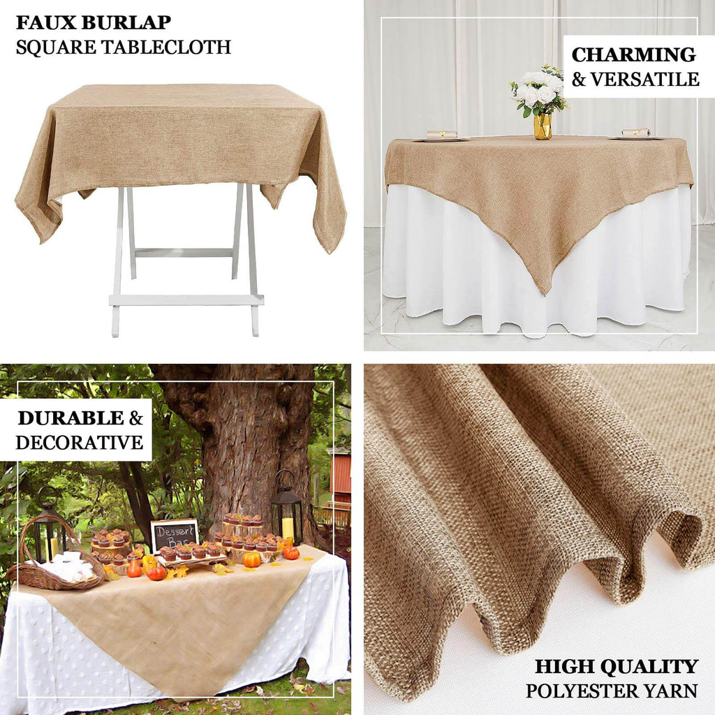 Faux Burlap 90"x90" Table Overlay Square Tablecloth Natural - Boho Chic Design for Stylish Celebrations
