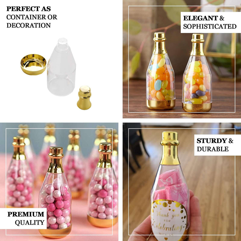 12-Pack Fillable Mini Champagne Bottle Candy Container Clear Gold - Unique Candy Treat Favor Containers 6"