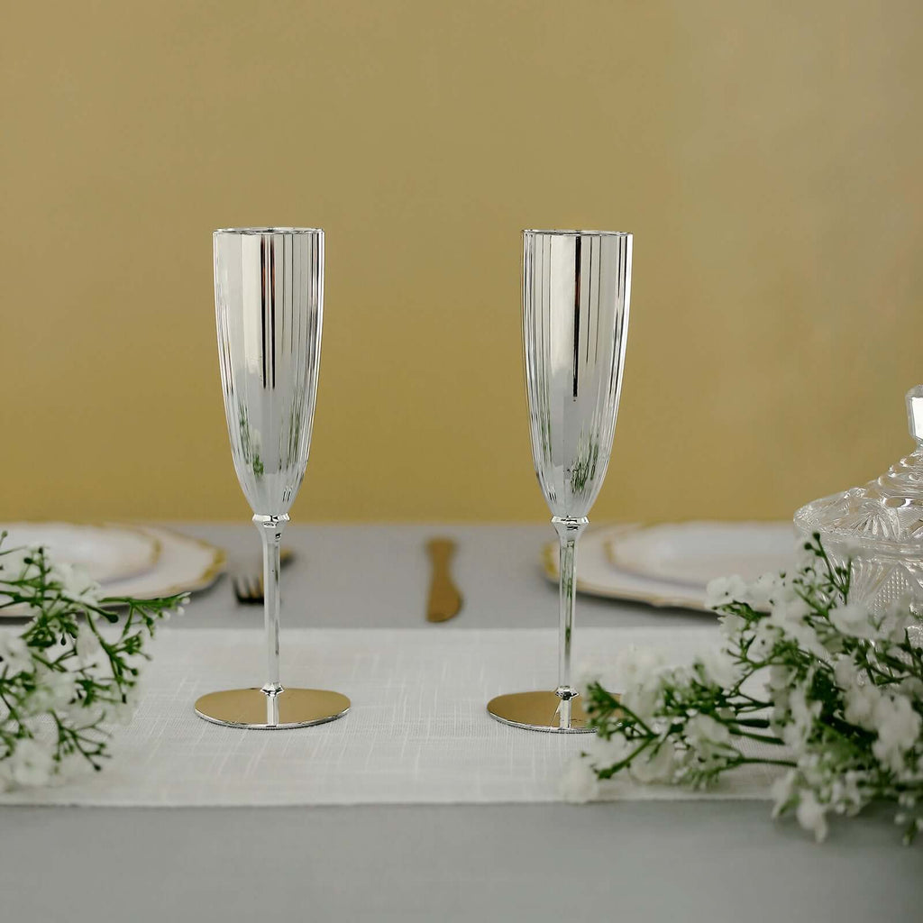 6-Pack Plastic Champagne Flutes in Silver - Classy Disposable Champagne Glasses for Toasting & Cocktail Parties 5oz
