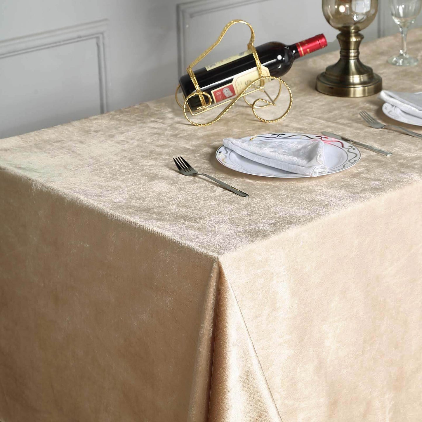 Premium Velvet 90"x132" Rectangle Tablecloth Champagne - Reusable Soft & Seamless Table Cover