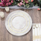 6-Pack Faux Wood Round Charger Plates 13" White Washed with Embossed Sunray Pattern, Chic Plastic Decorative Chargers