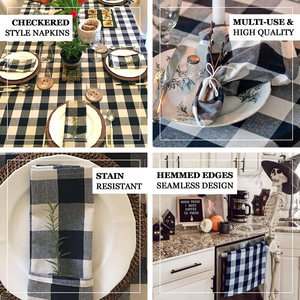 5 Pack Polyester 15"x15" Napkins Navy Blue/White Buffalo Plaid Gingham Style Cloth Napkins