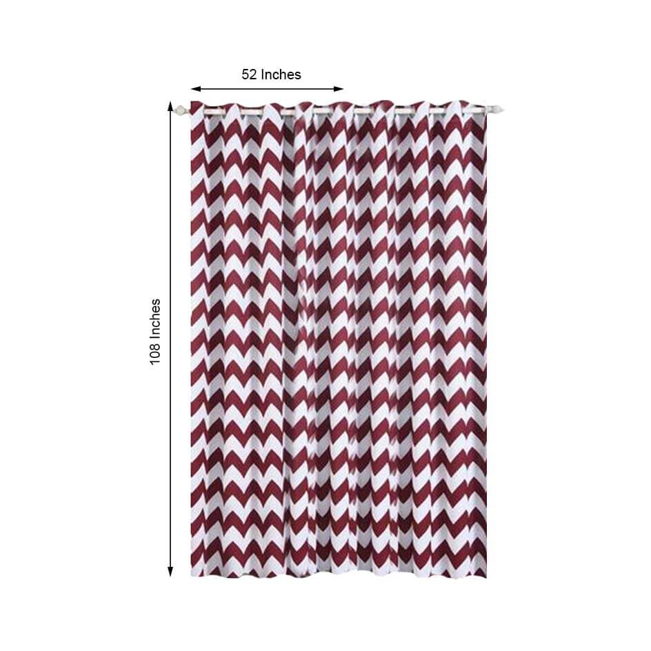 2 Pack White Burgundy Chevron Print Thermal Blackout Window Curtain Grommet Panels, Noise Canceling Curtains - 52"x108"