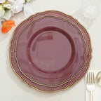 10-Pack Plastic Dinner Plates in Cinnamon Rose with Gold Scalloped Rim - Disposable Party Plates 9"
